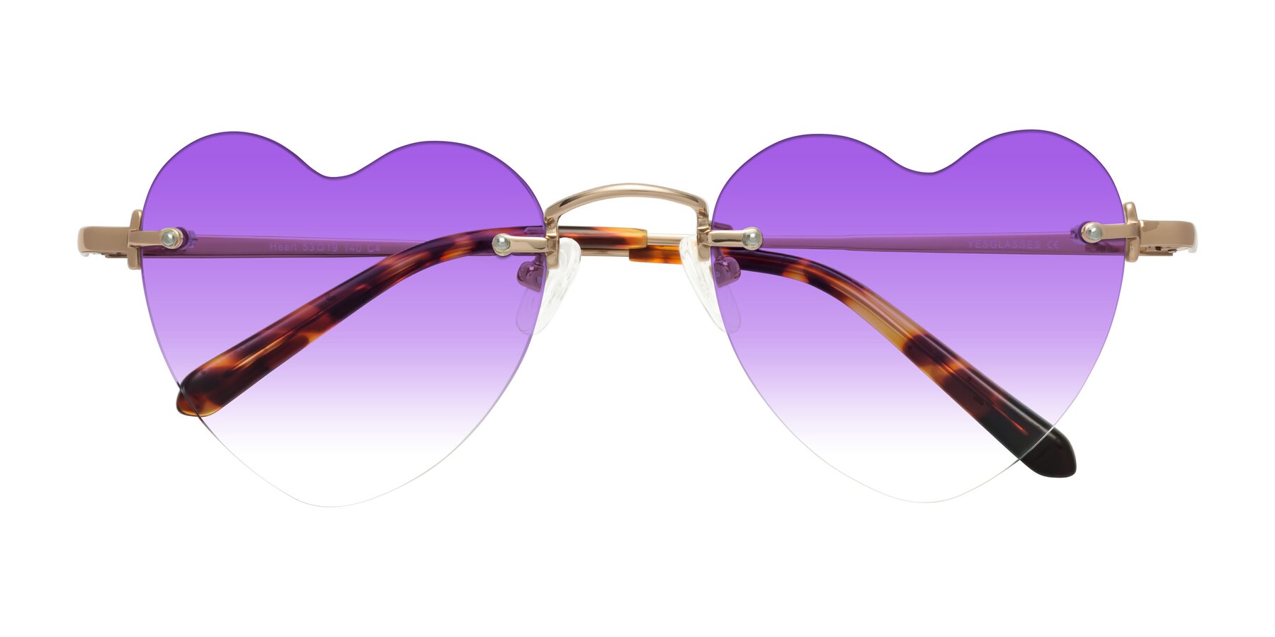 Folded Front of Heart in Rose Gold with Purple Gradient Lenses