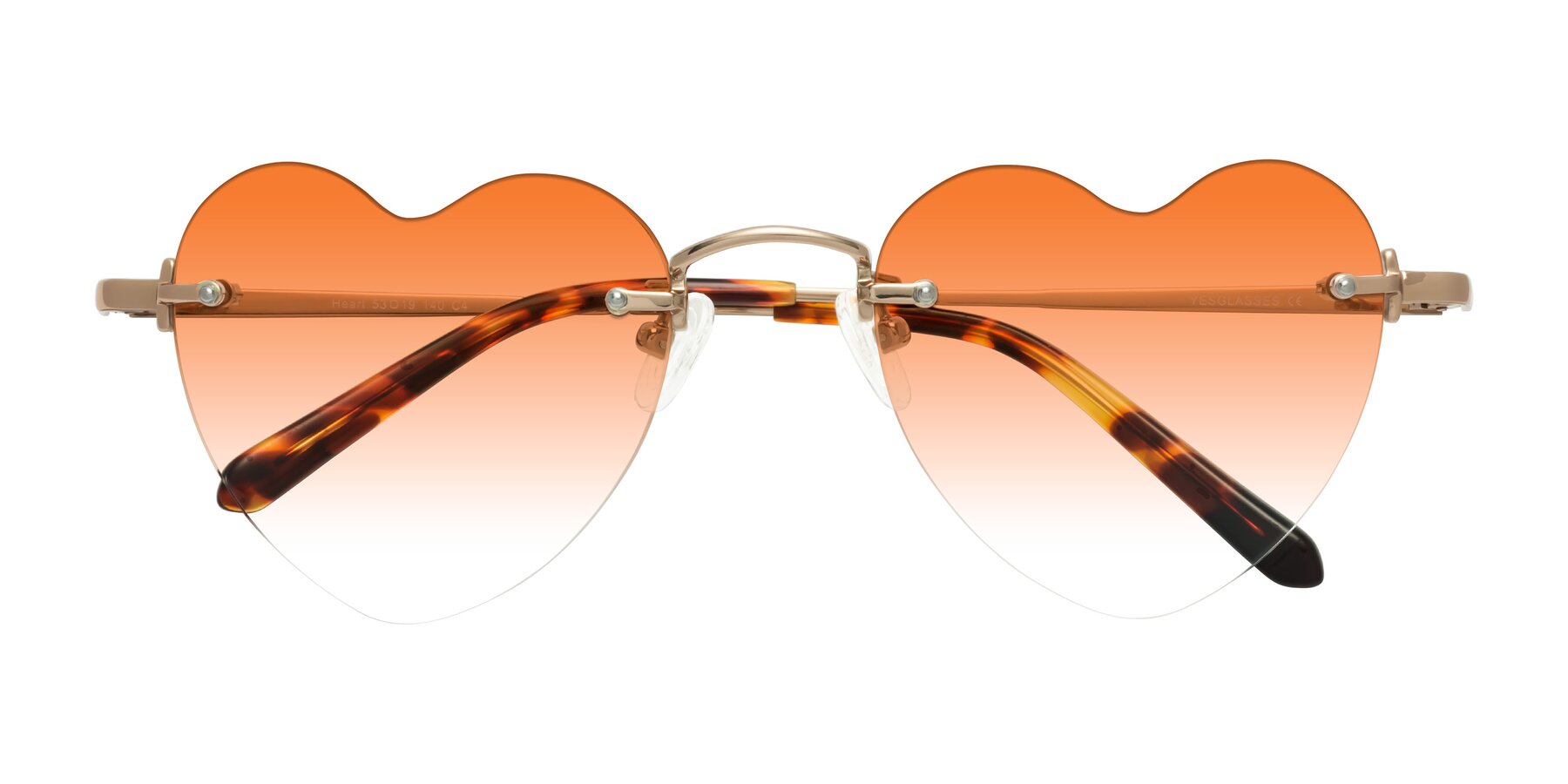 Folded Front of Heart in Rose Gold with Orange Gradient Lenses