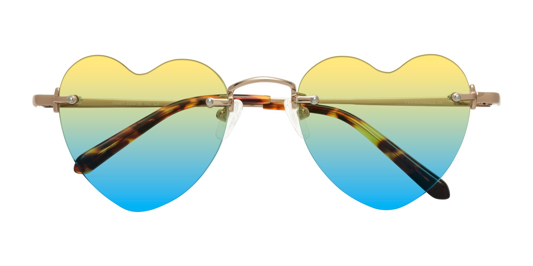 Folded Front of Heart in Rose Gold with Yellow / Blue Gradient Lenses