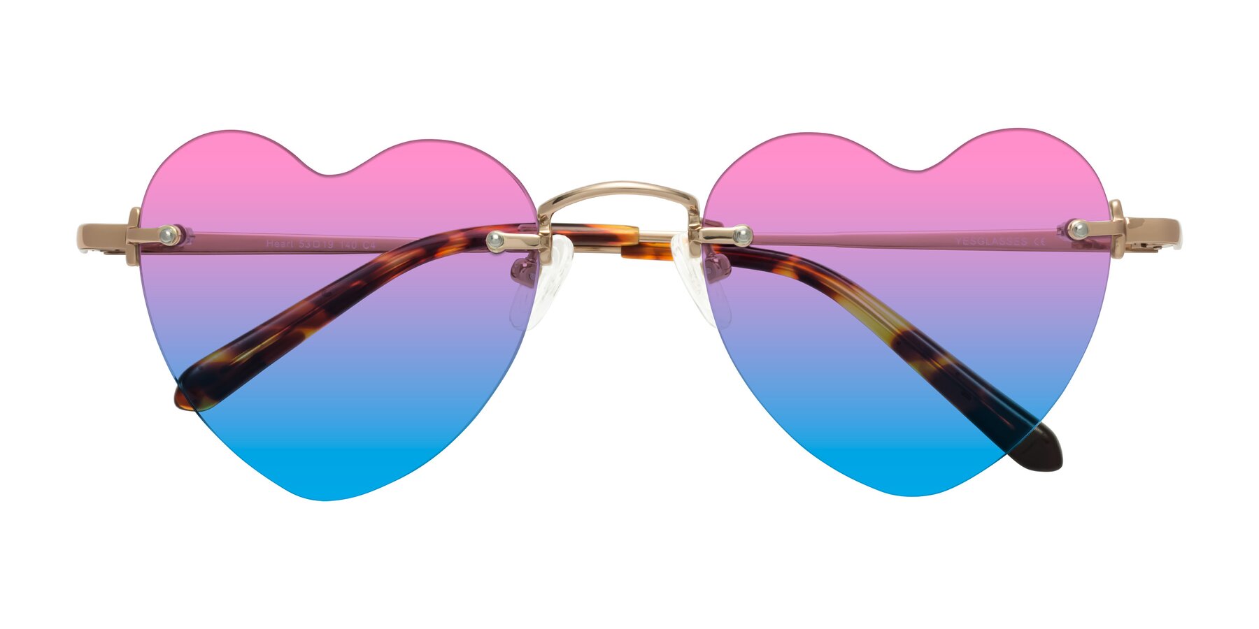 Folded Front of Heart in Rose Gold with Pink / Blue Gradient Lenses