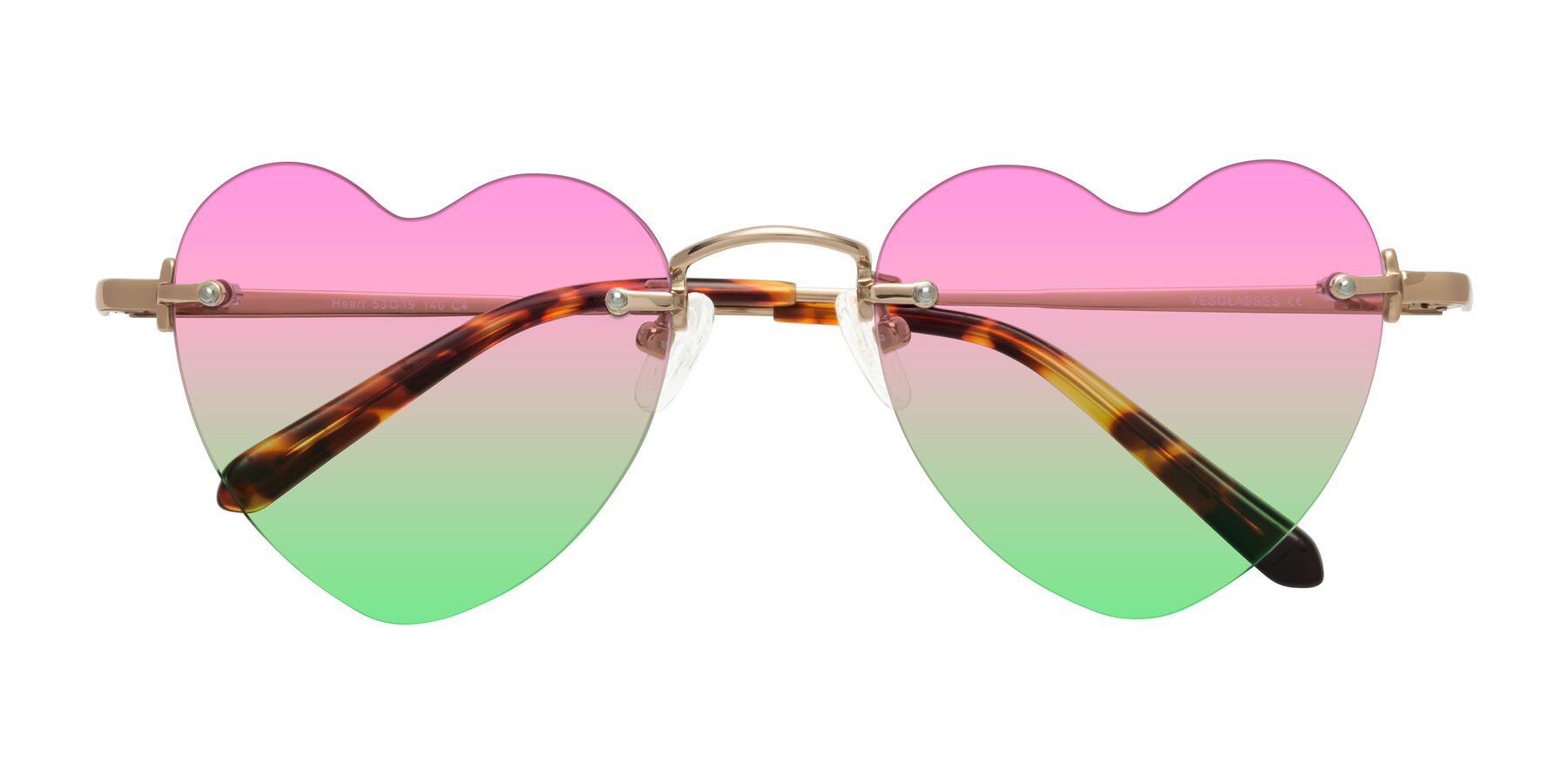 Folded Front of Heart in Rose Gold with Pink / Green Gradient Lenses