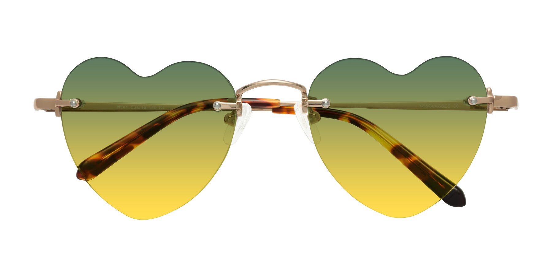 Folded Front of Heart in Rose Gold with Green / Yellow Gradient Lenses