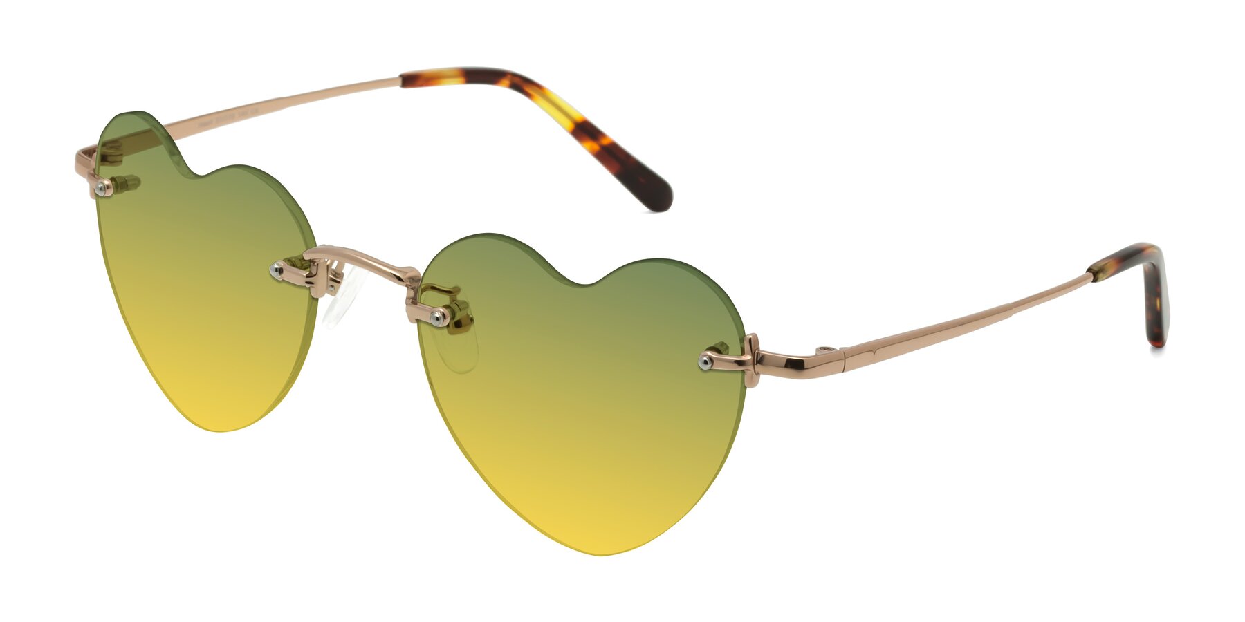 Angle of Heart in Rose Gold with Green / Yellow Gradient Lenses