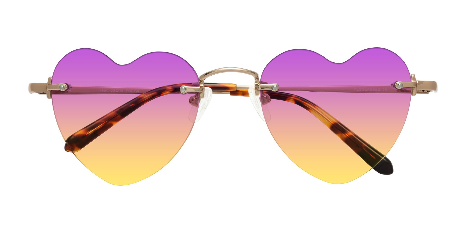 Folded Front of Heart in Rose Gold with Purple / Yellow Gradient Lenses