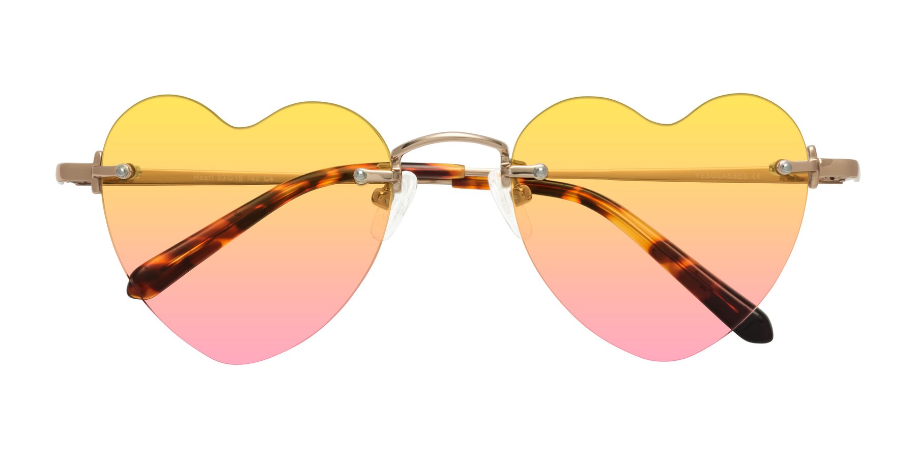 Folded Front of Heart in Rose Gold with Yellow / Pink Gradient Lenses