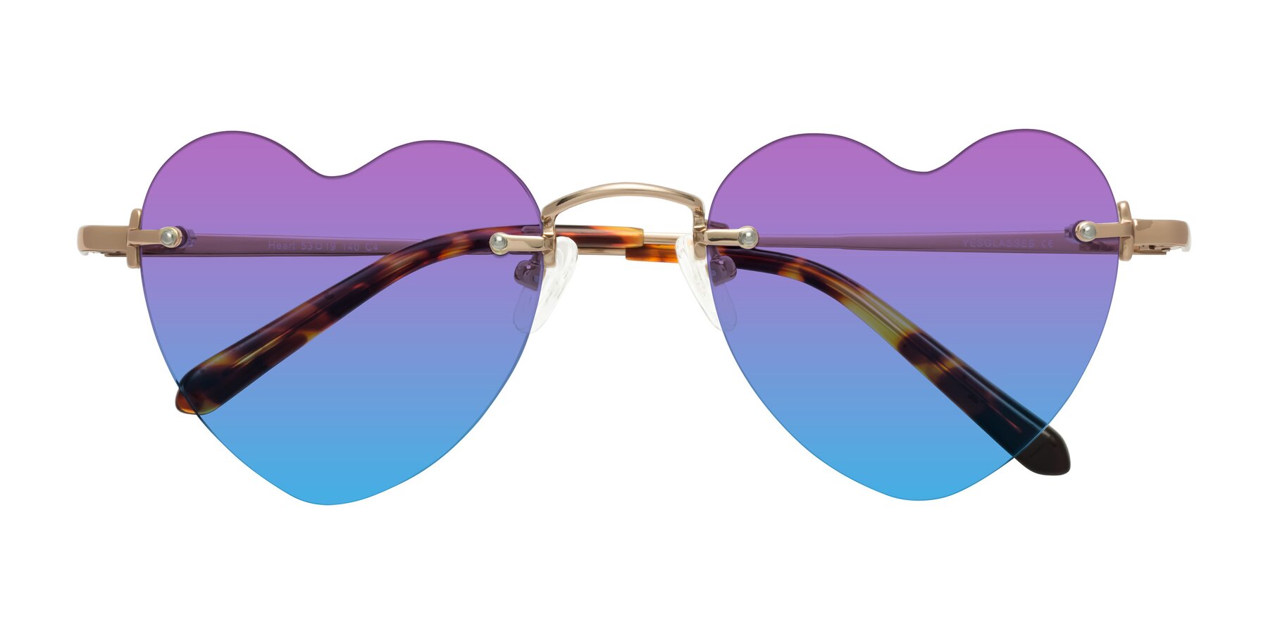 Folded Front of Heart in Rose Gold with Purple / Blue Gradient Lenses