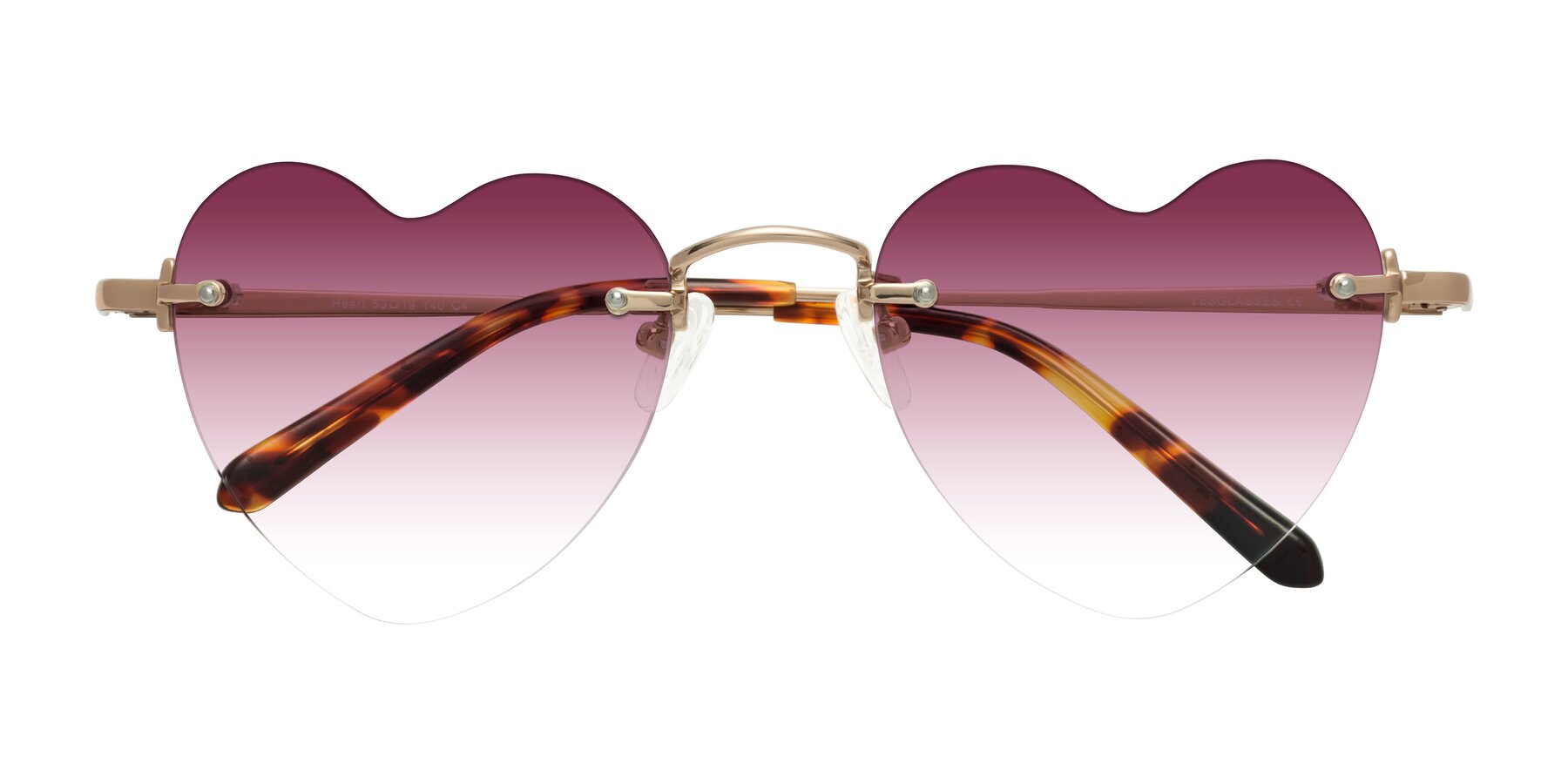 Folded Front of Heart in Rose Gold with Wine Gradient Lenses