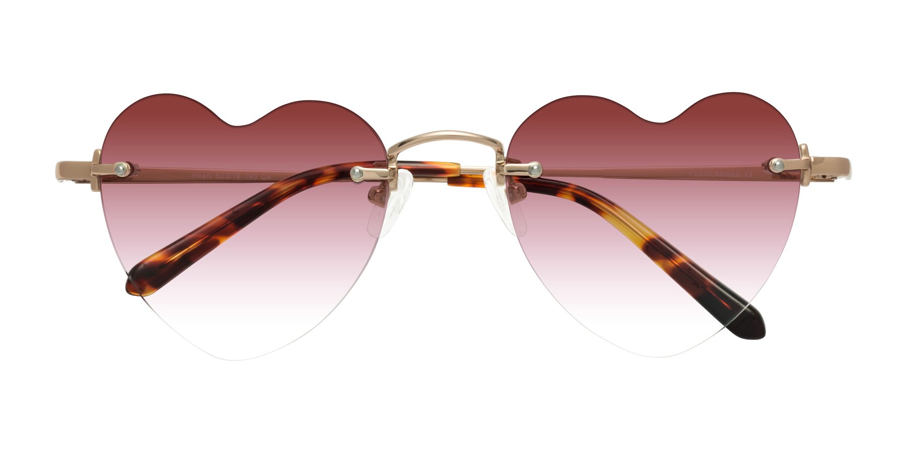 Folded Front of Heart in Rose Gold with Garnet Gradient Lenses