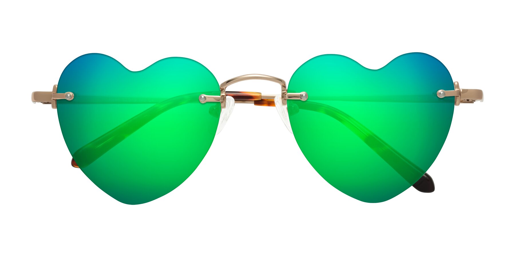 Folded Front of Heart in Rose Gold with Green Mirrored Lenses