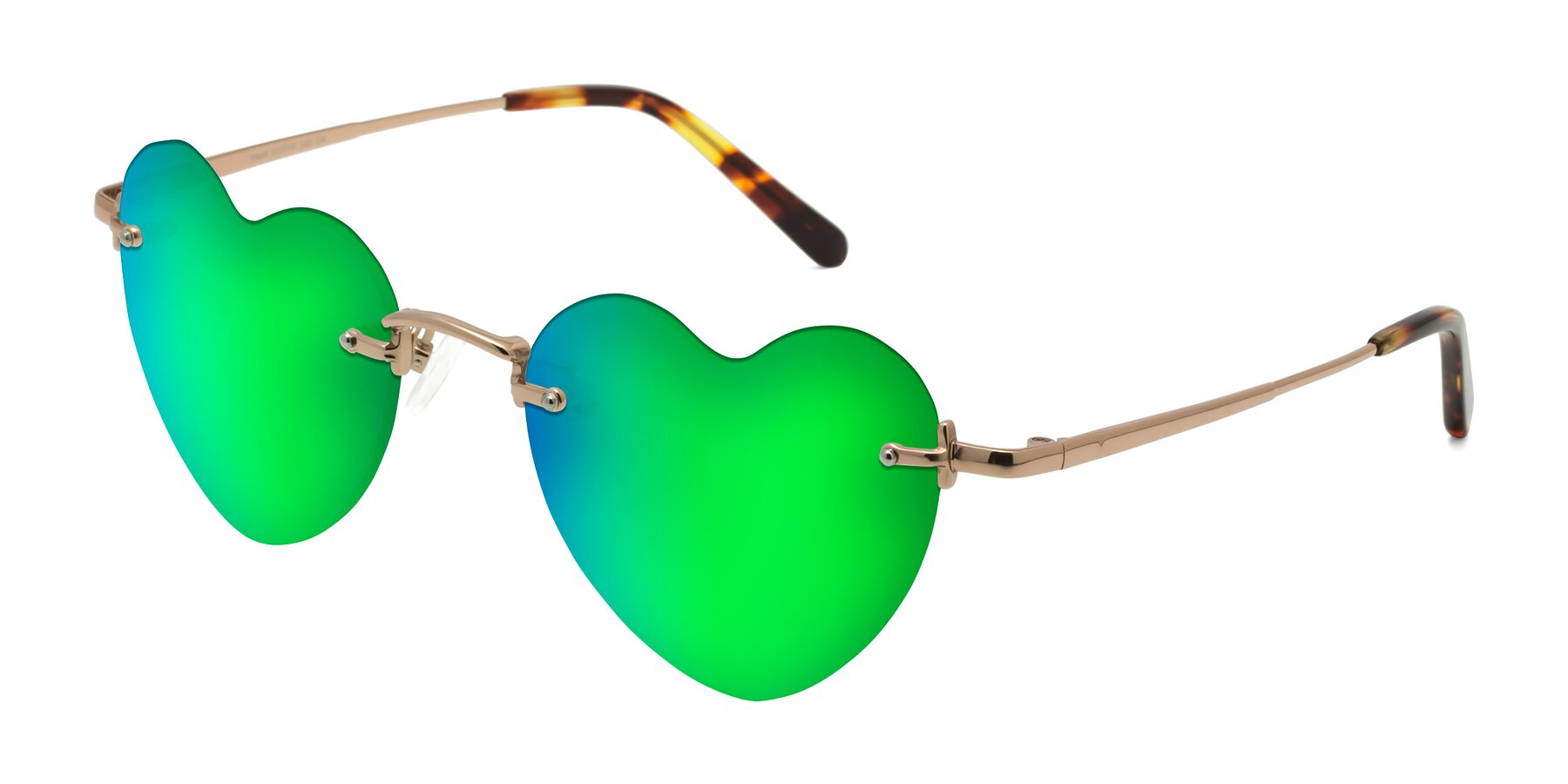 Angle of Heart in Rose Gold with Green Mirrored Lenses