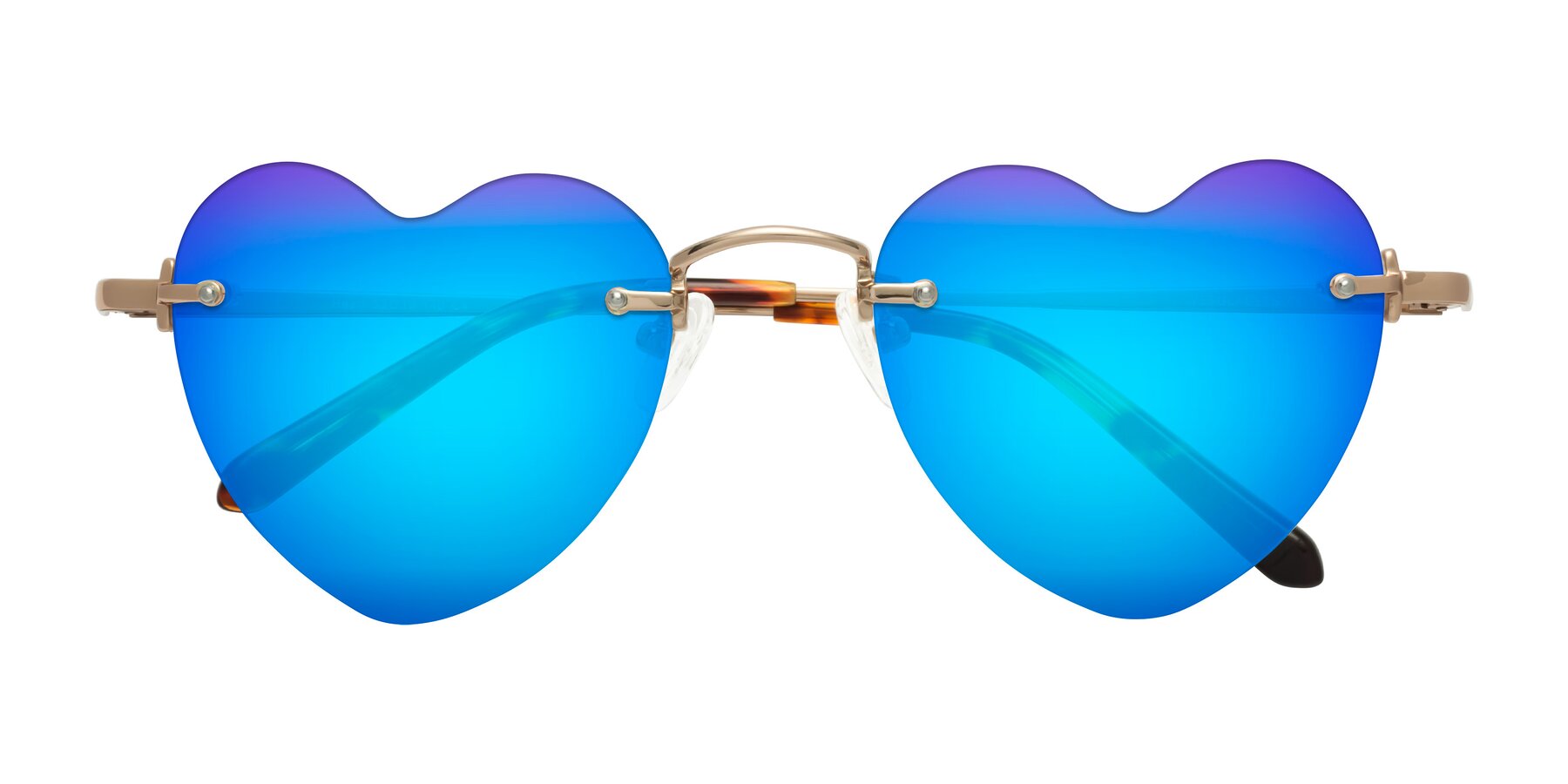 Folded Front of Heart in Rose Gold with Blue Mirrored Lenses