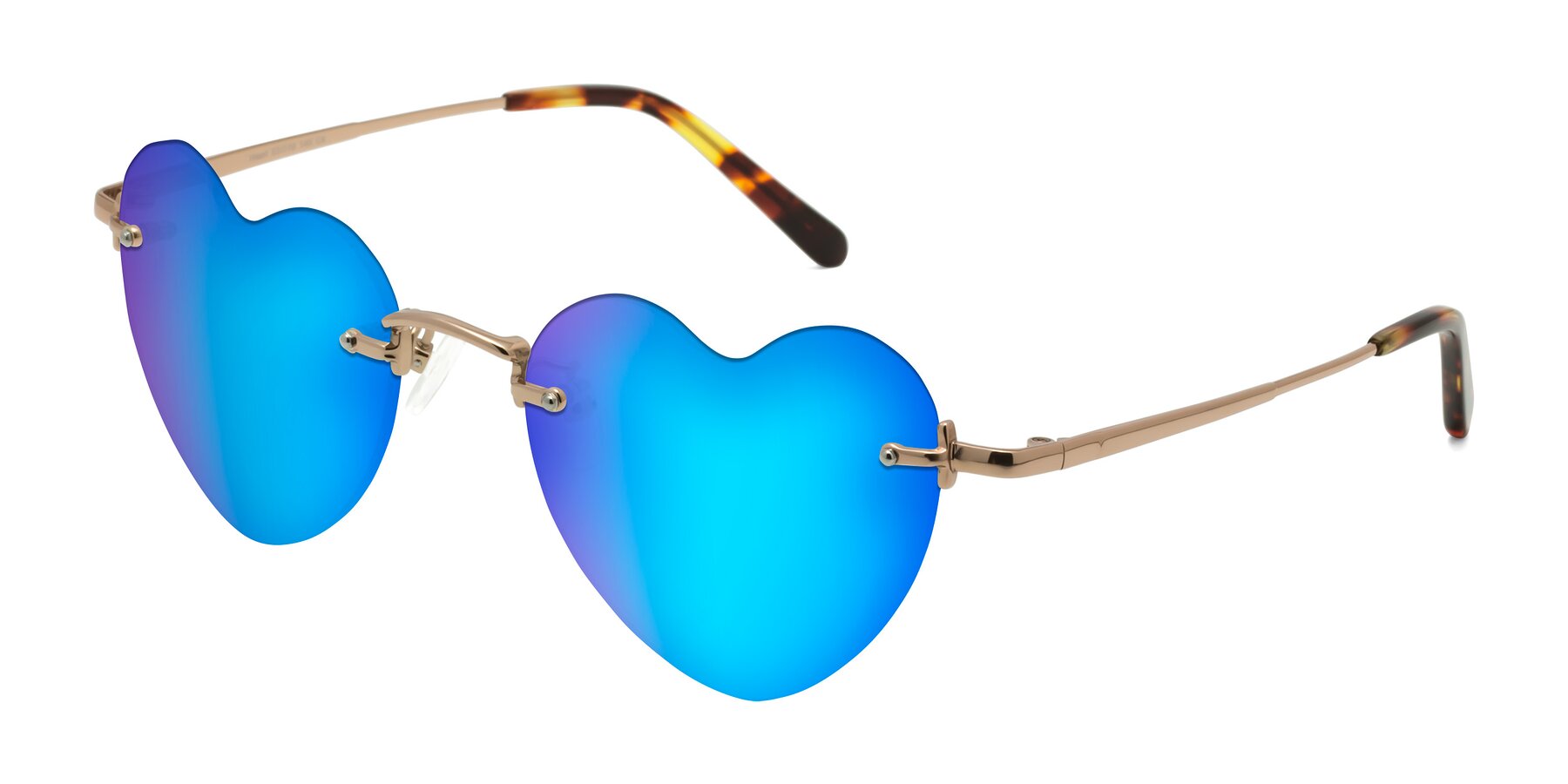 Angle of Heart in Rose Gold with Blue Mirrored Lenses