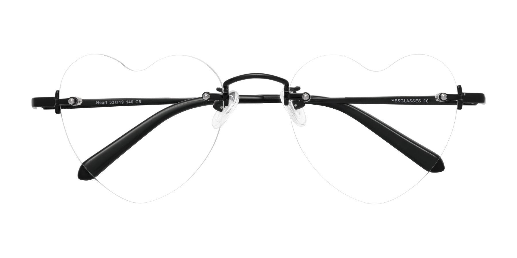 Folded Front of Heart in Black with Clear Eyeglass Lenses