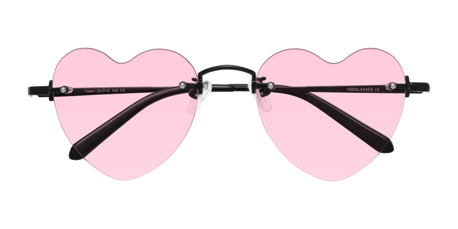 Folded Front of Heart in Black with Light Pink Tinted Lenses