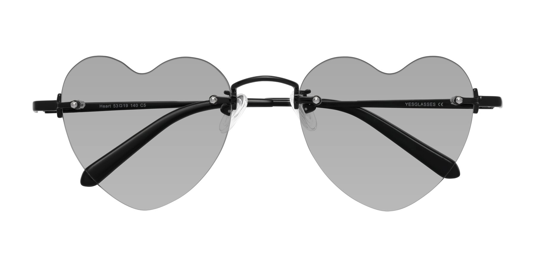 Folded Front of Heart in Black with Light Gray Tinted Lenses