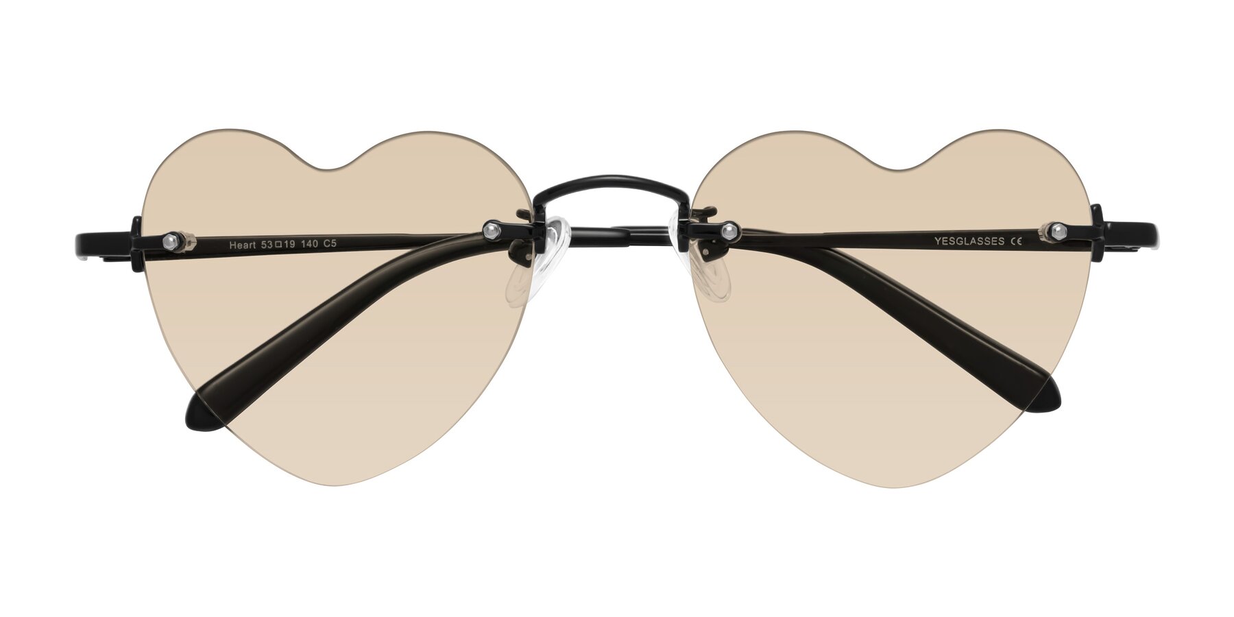 Folded Front of Heart in Black with Light Brown Tinted Lenses