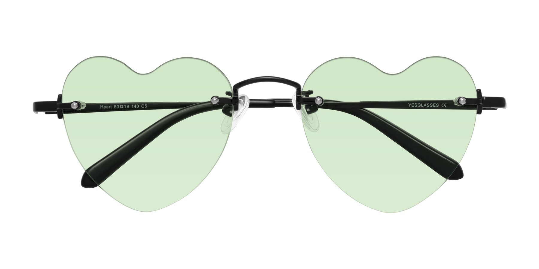 Folded Front of Heart in Black with Light Green Tinted Lenses