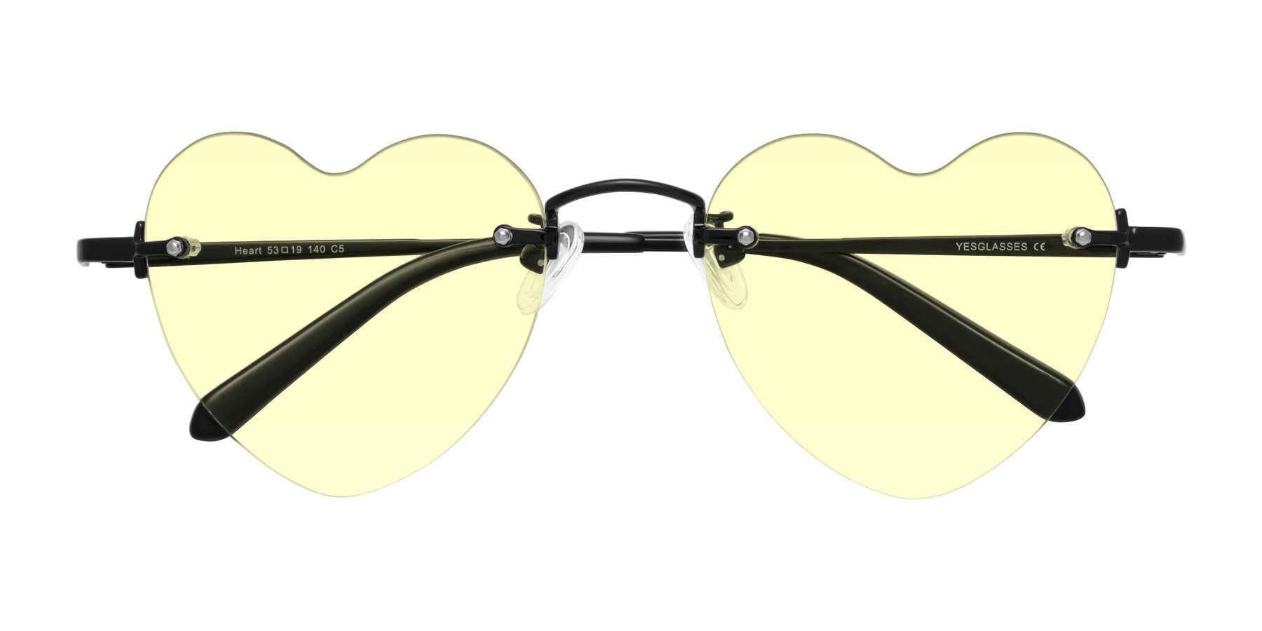 Folded Front of Heart in Black with Light Yellow Tinted Lenses