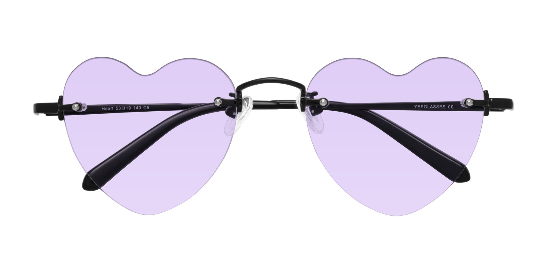 Folded Front of Heart in Black with Light Purple Tinted Lenses