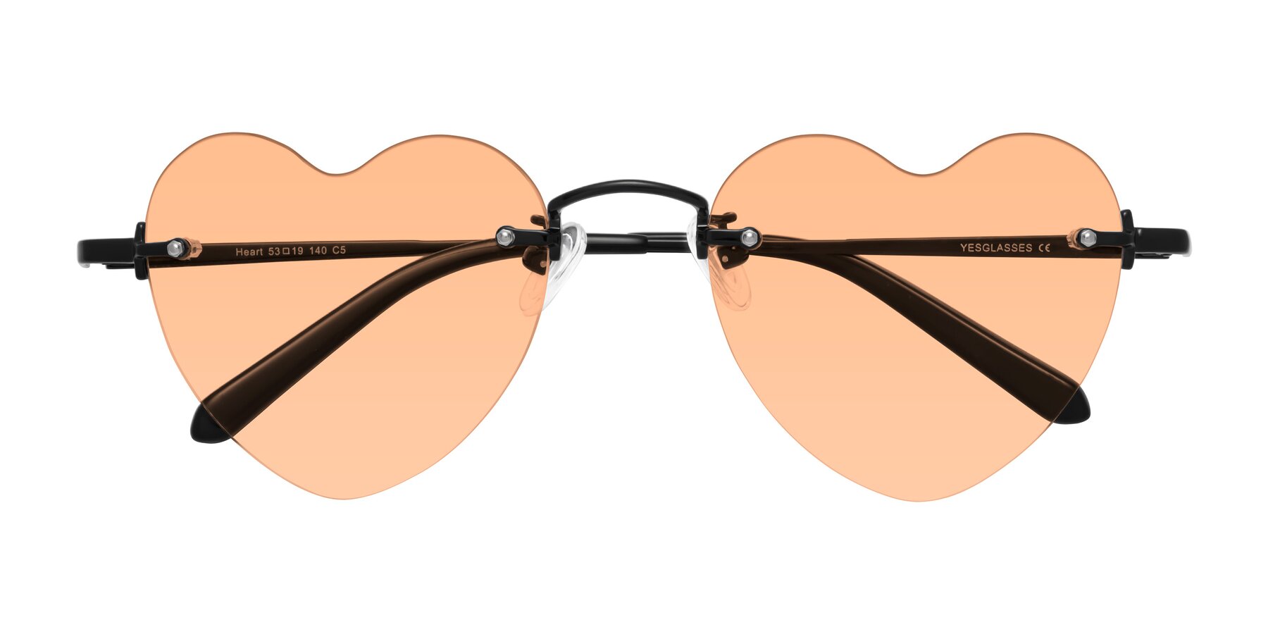 Folded Front of Heart in Black with Light Orange Tinted Lenses