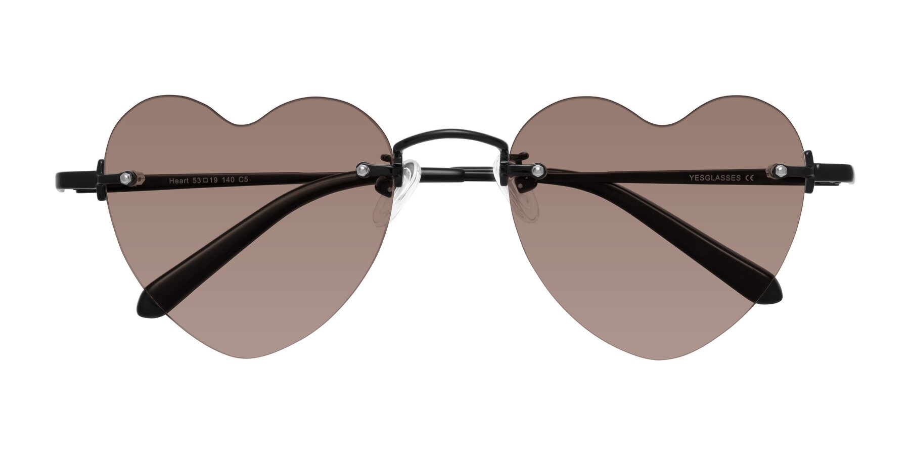 Folded Front of Heart in Black with Medium Brown Tinted Lenses