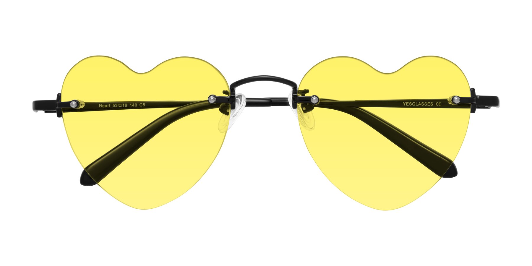 Folded Front of Heart in Black with Medium Yellow Tinted Lenses