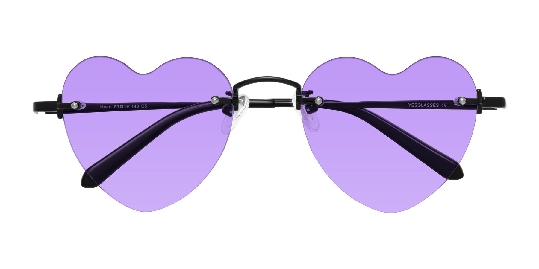 Folded Front of Heart in Black with Medium Purple Tinted Lenses