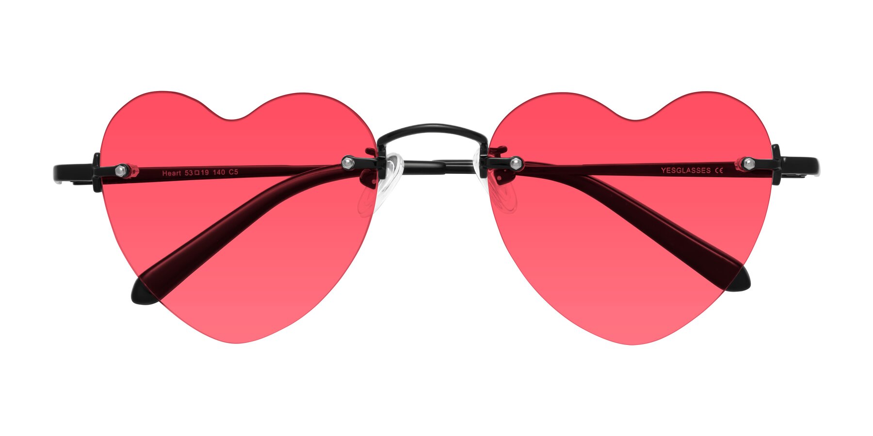 Folded Front of Heart in Black with Red Tinted Lenses