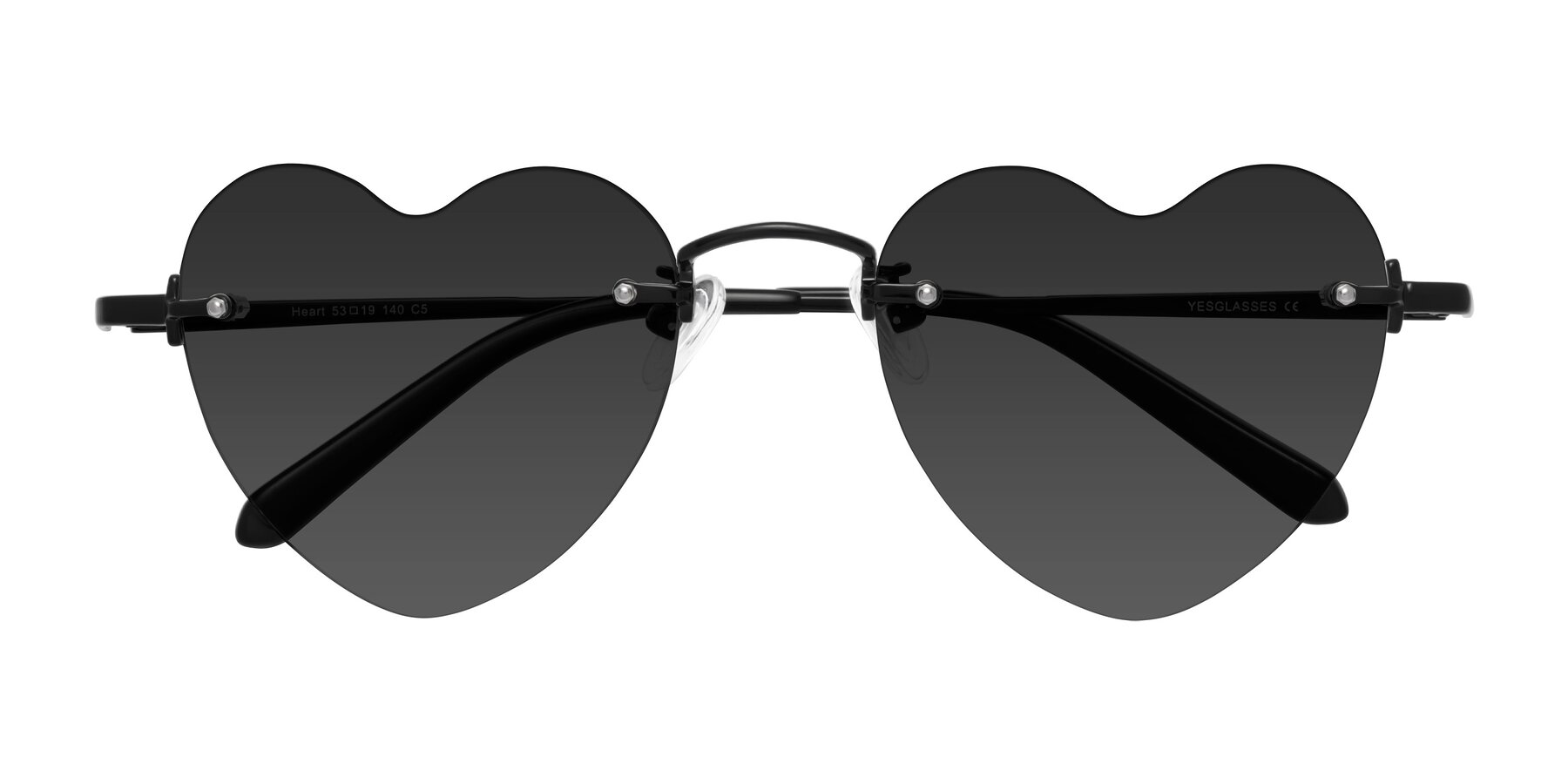 Folded Front of Heart in Black with Gray Tinted Lenses