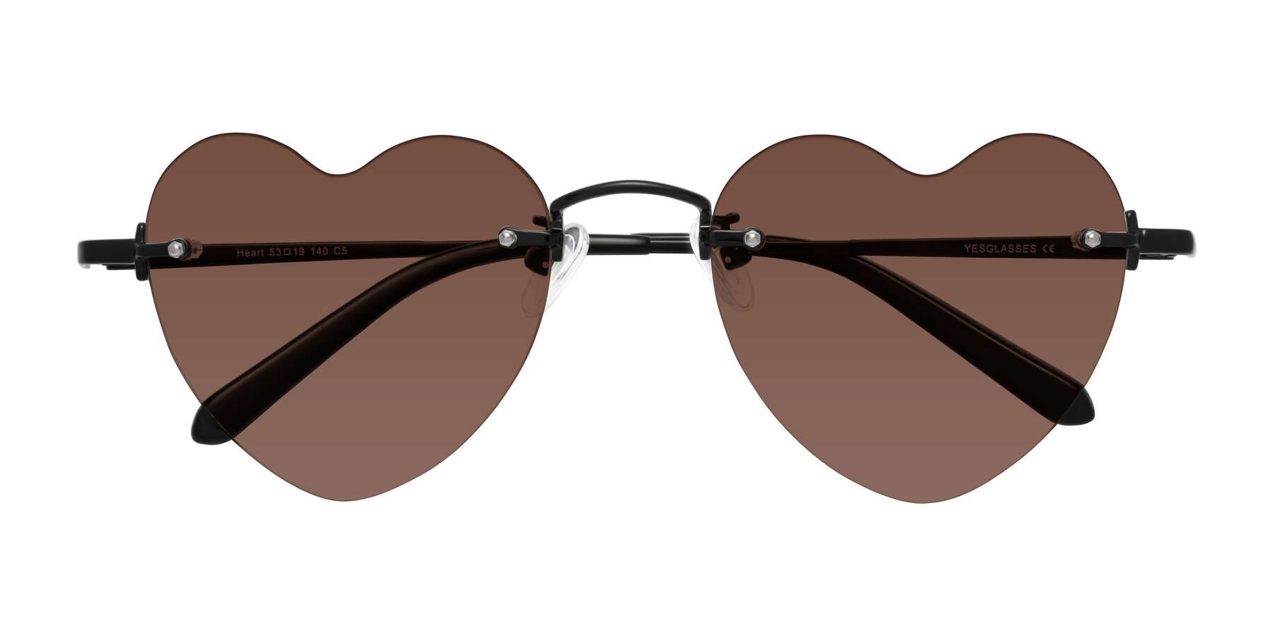 Folded Front of Heart in Black with Brown Tinted Lenses