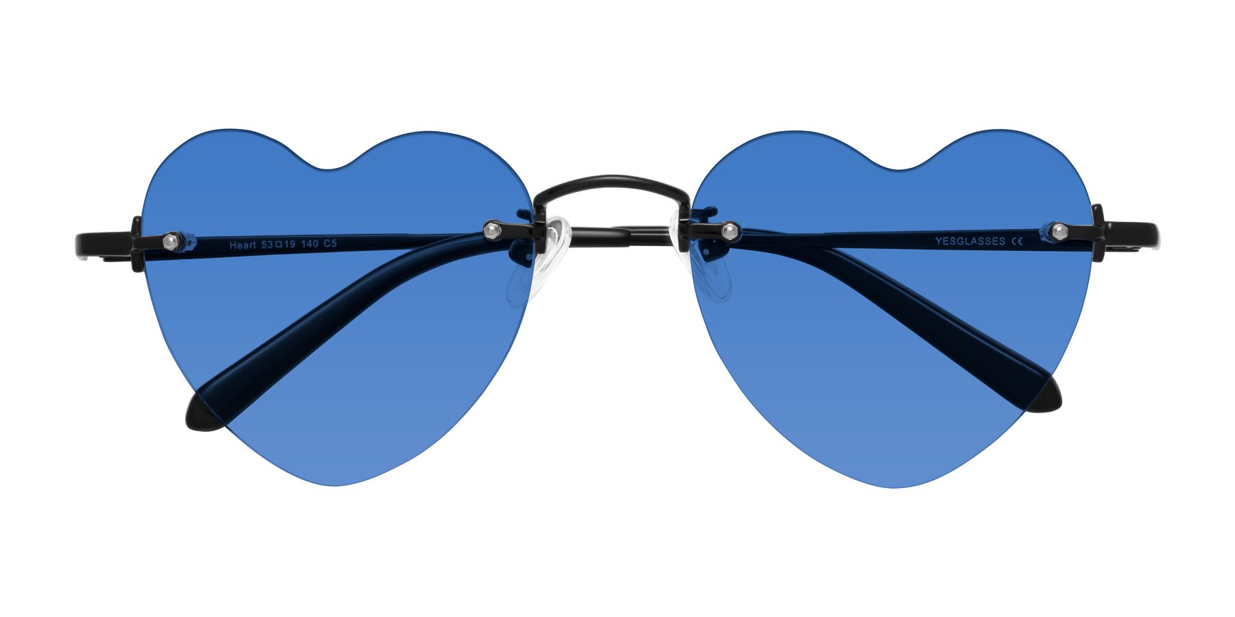 Folded Front of Heart in Black with Blue Tinted Lenses