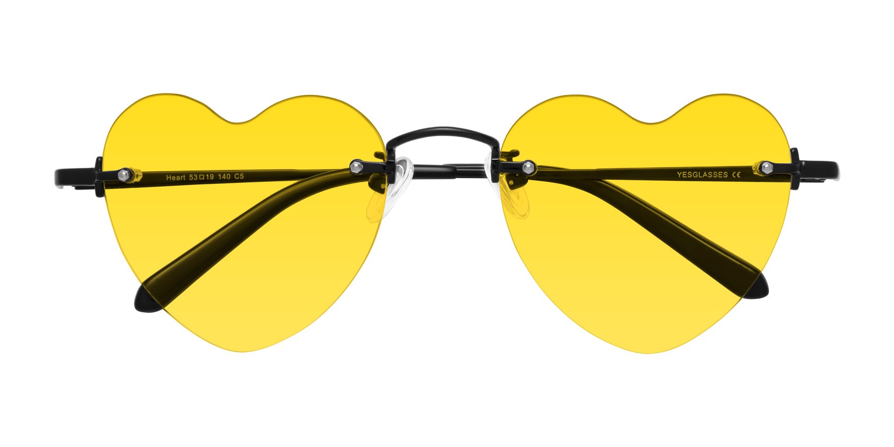 Folded Front of Heart in Black with Yellow Tinted Lenses