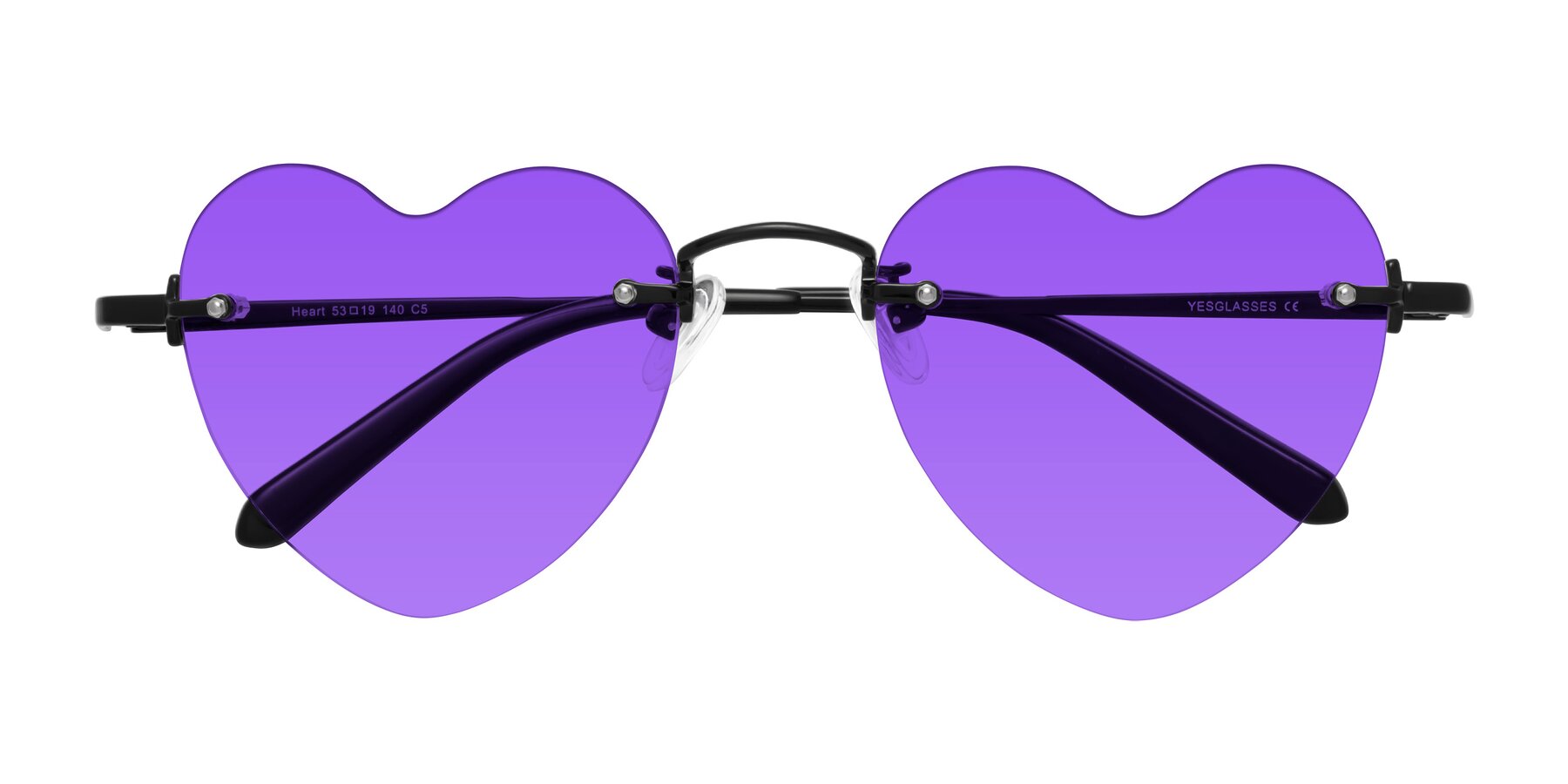 Folded Front of Heart in Black with Purple Tinted Lenses