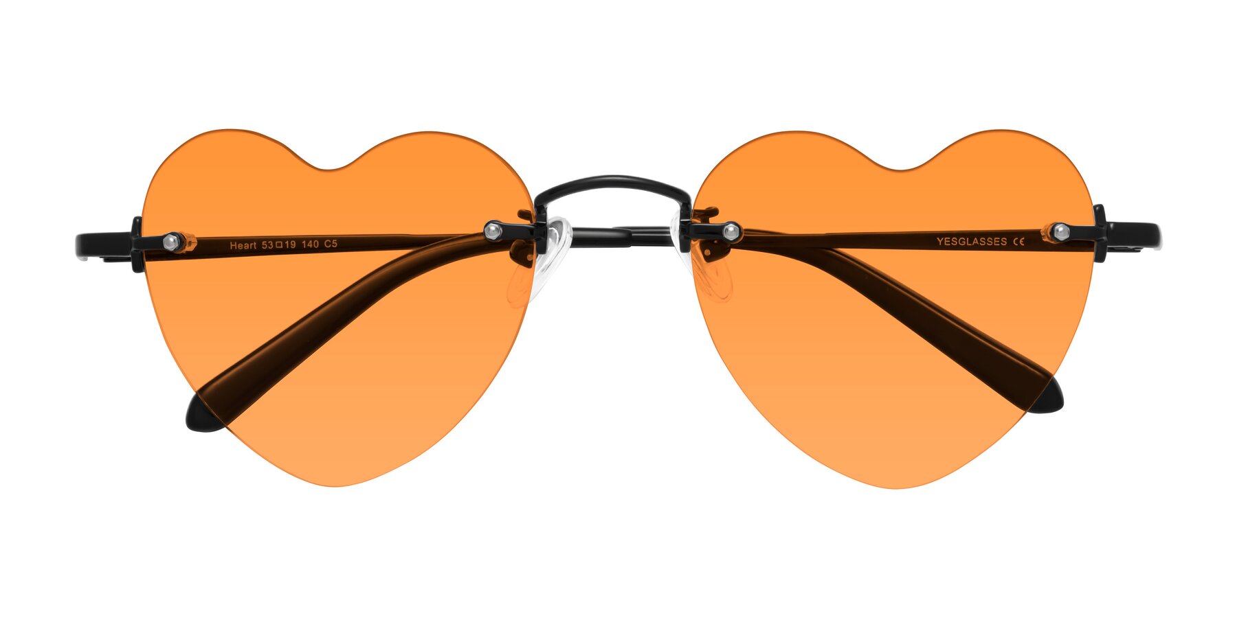 Folded Front of Heart in Black with Orange Tinted Lenses