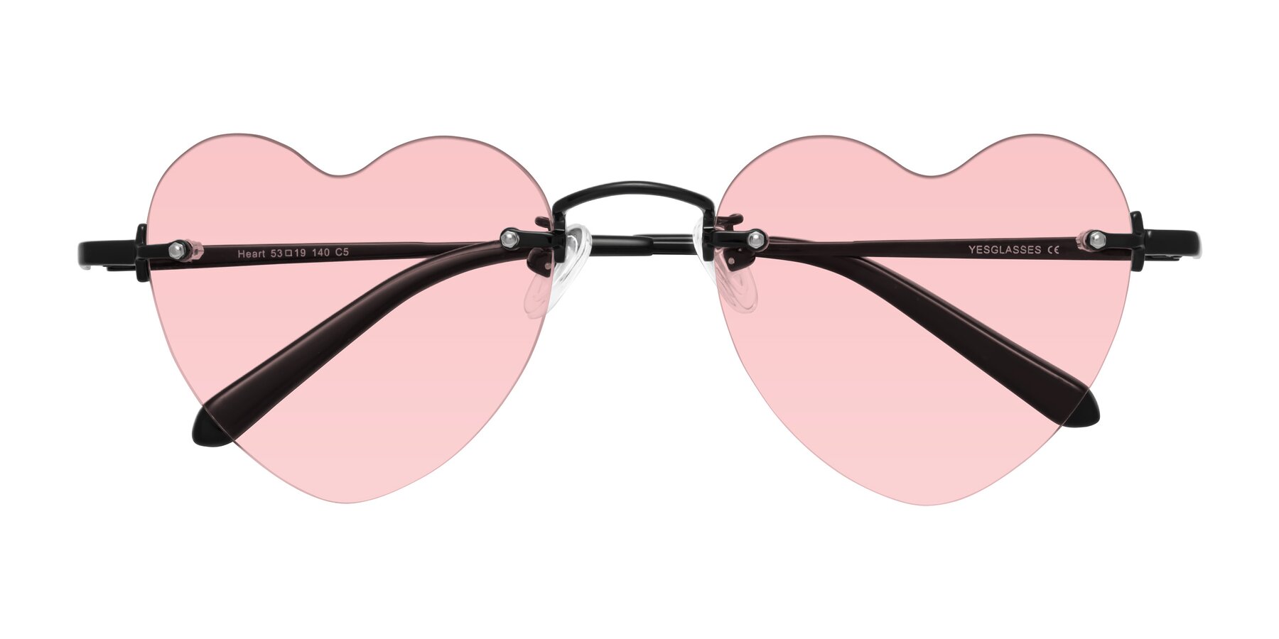 Folded Front of Heart in Black with Light Garnet Tinted Lenses