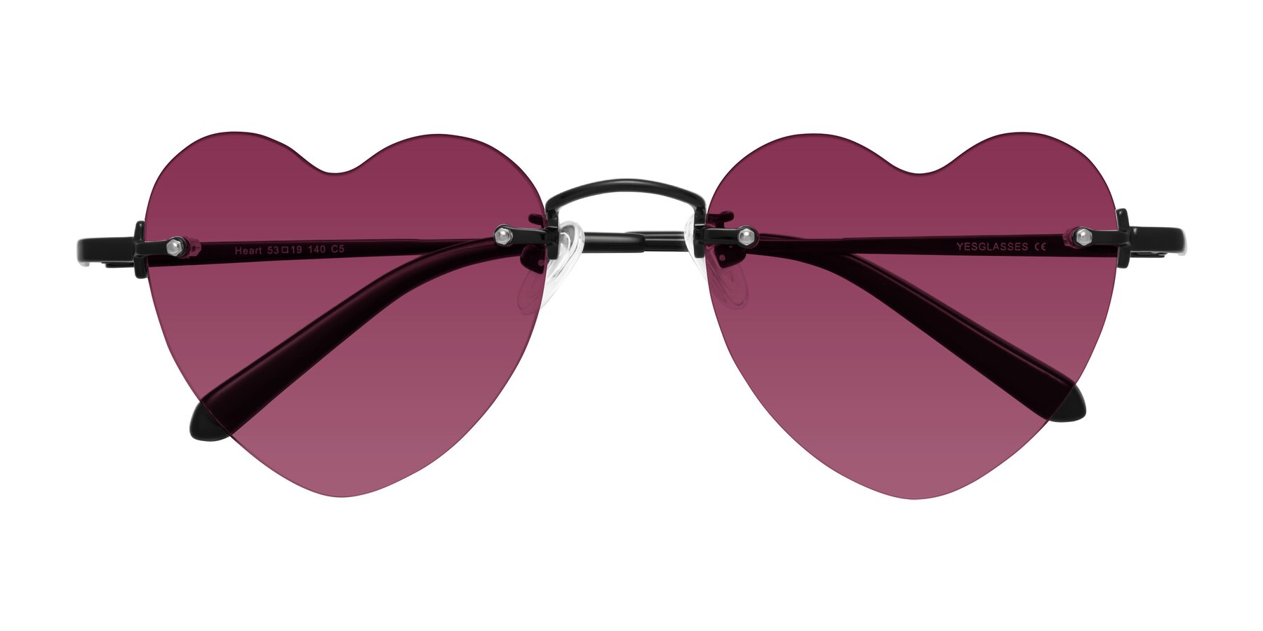 Folded Front of Heart in Black with Wine Tinted Lenses