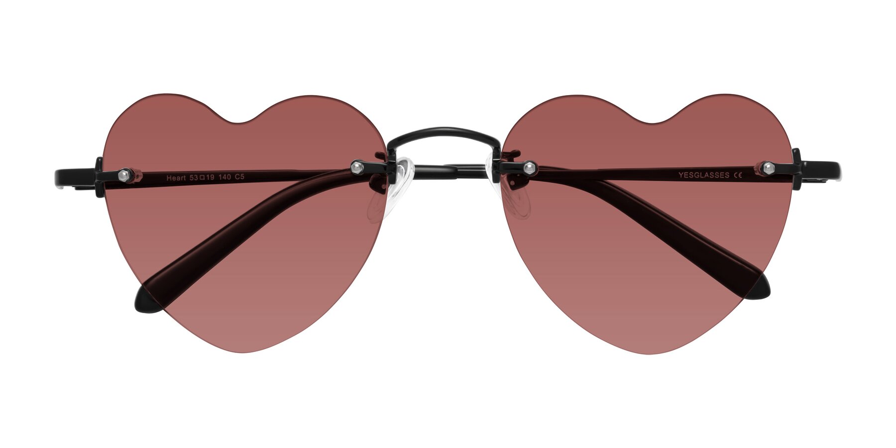 Folded Front of Heart in Black with Garnet Tinted Lenses