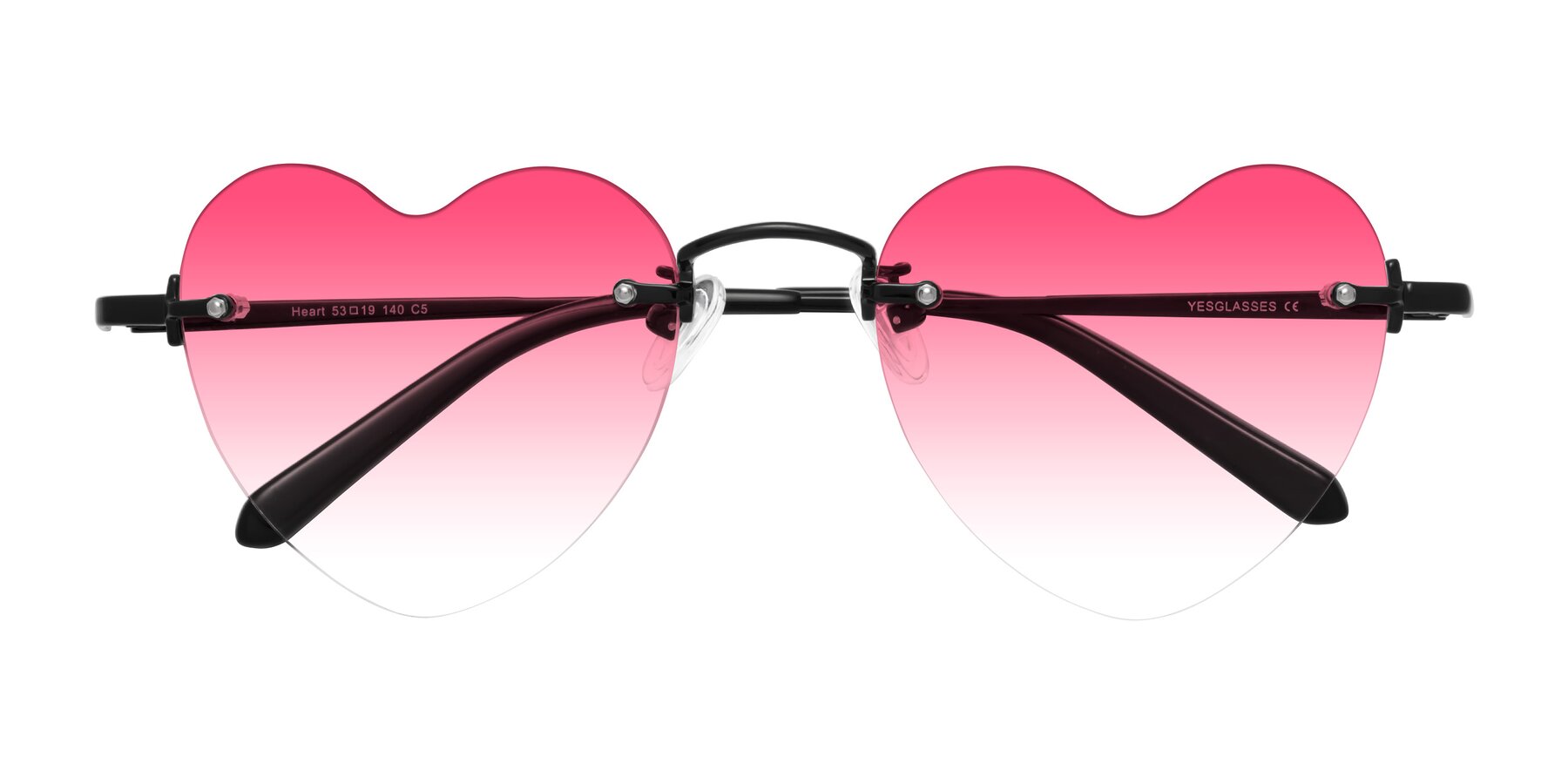 Folded Front of Heart in Black with Pink Gradient Lenses