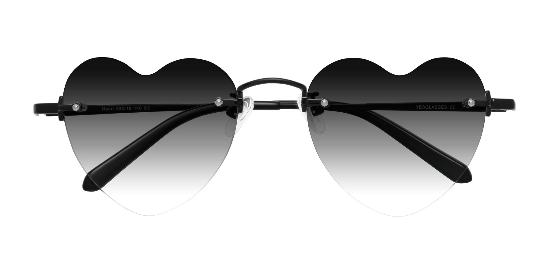 Folded Front of Heart in Black with Gray Gradient Lenses