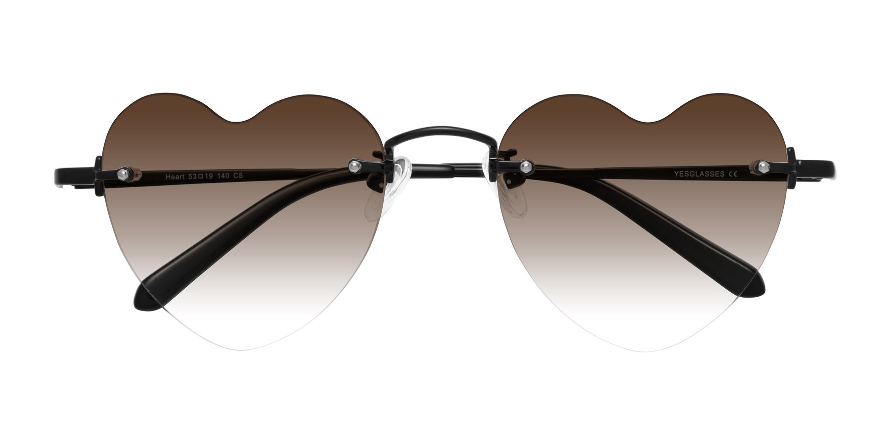 Folded Front of Heart in Black with Brown Gradient Lenses