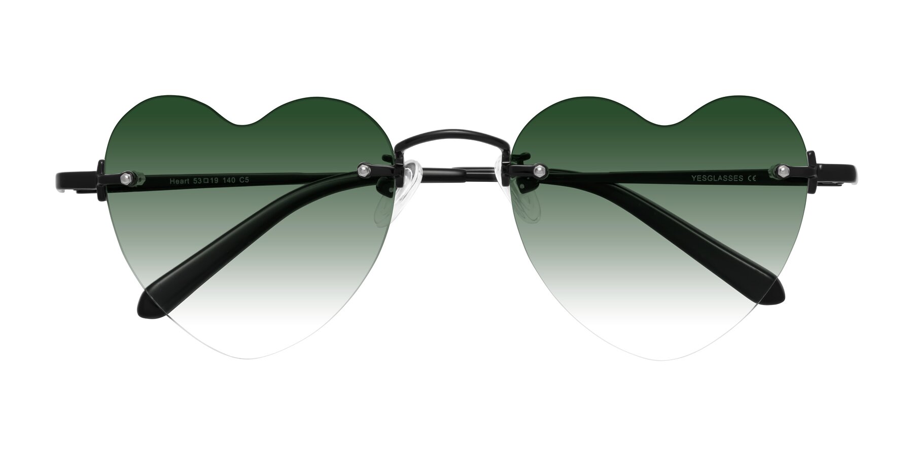 Folded Front of Heart in Black with Green Gradient Lenses