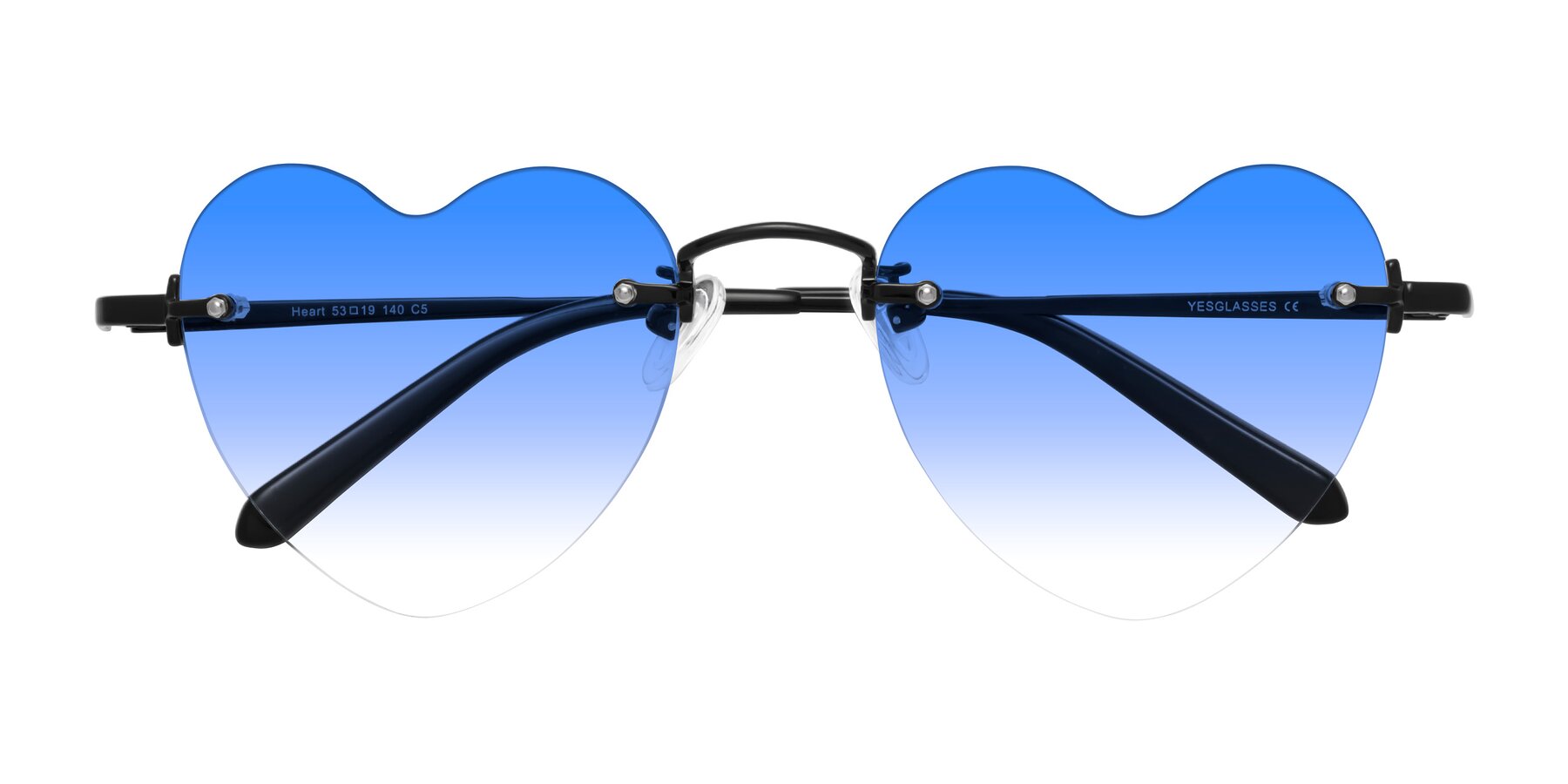 Folded Front of Heart in Black with Blue Gradient Lenses