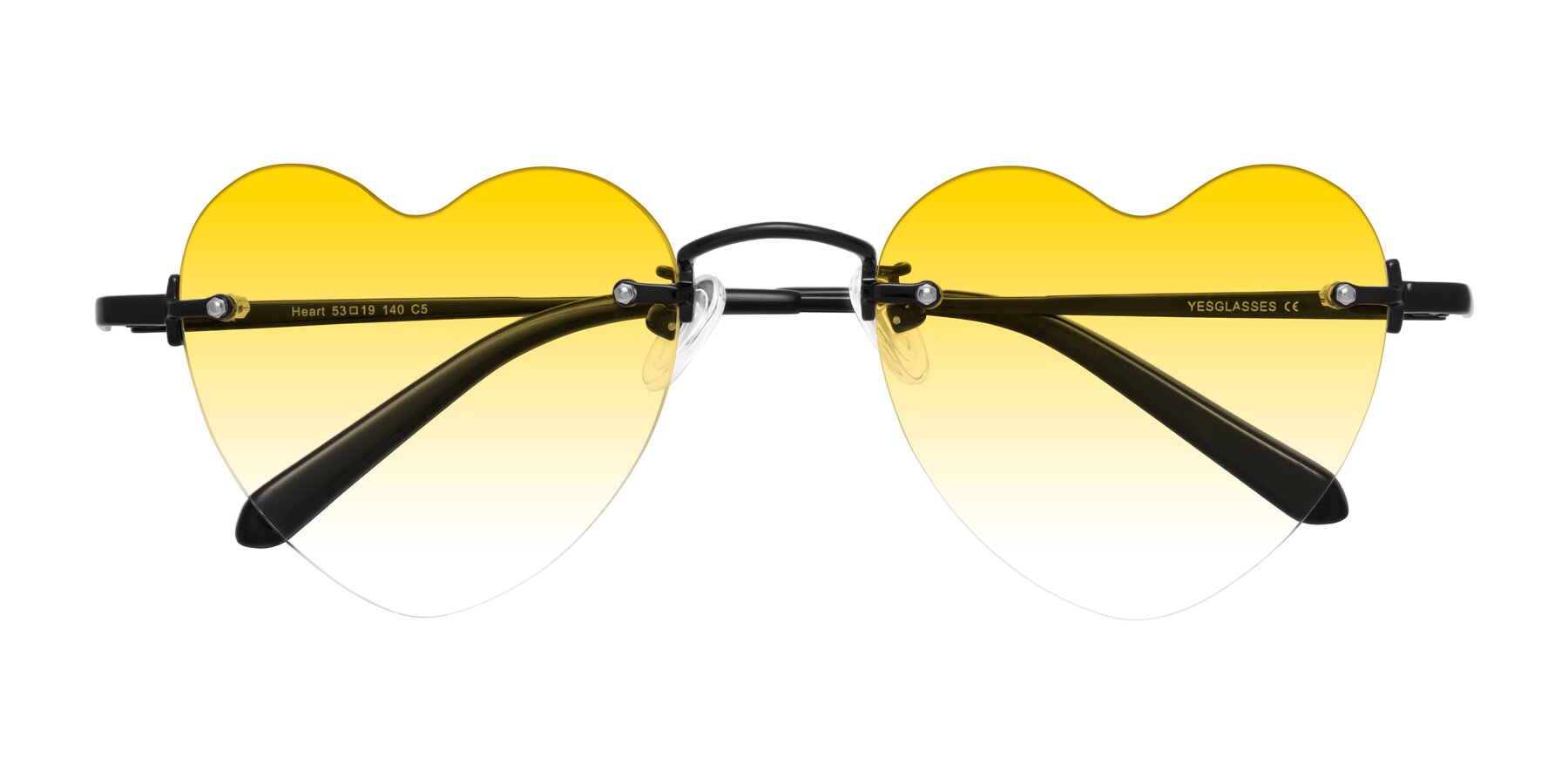 Folded Front of Heart in Black with Yellow Gradient Lenses