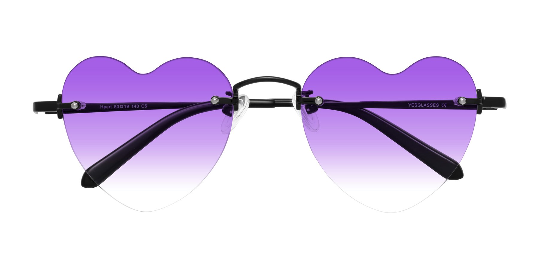 Folded Front of Heart in Black with Purple Gradient Lenses