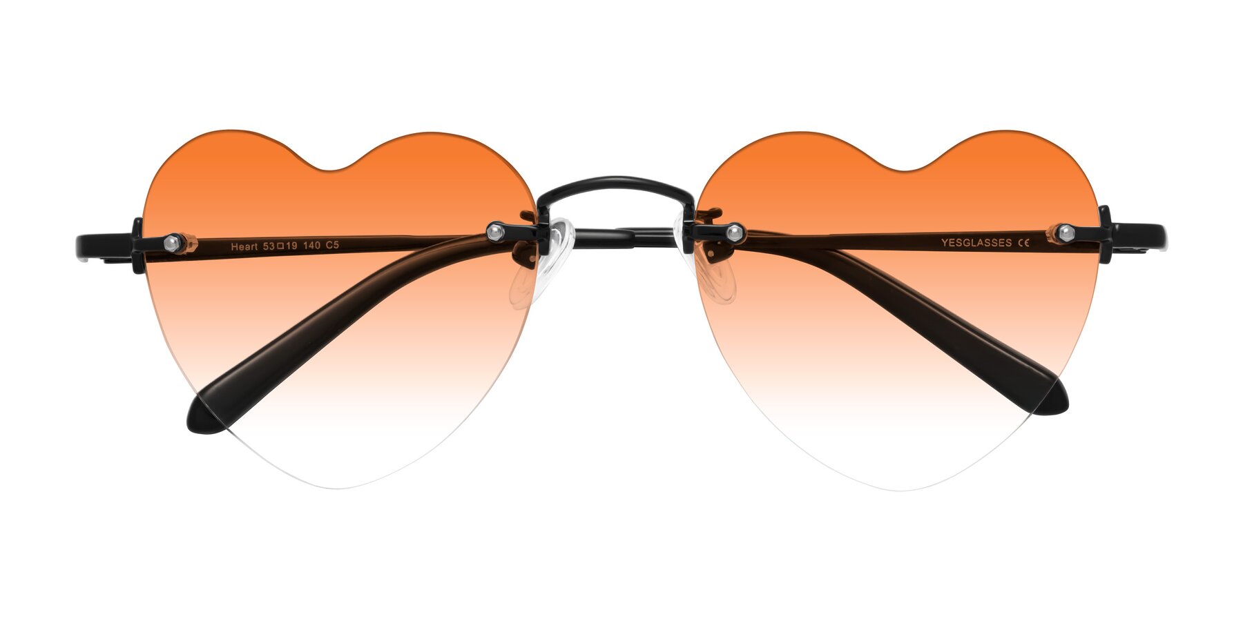 Folded Front of Heart in Black with Orange Gradient Lenses