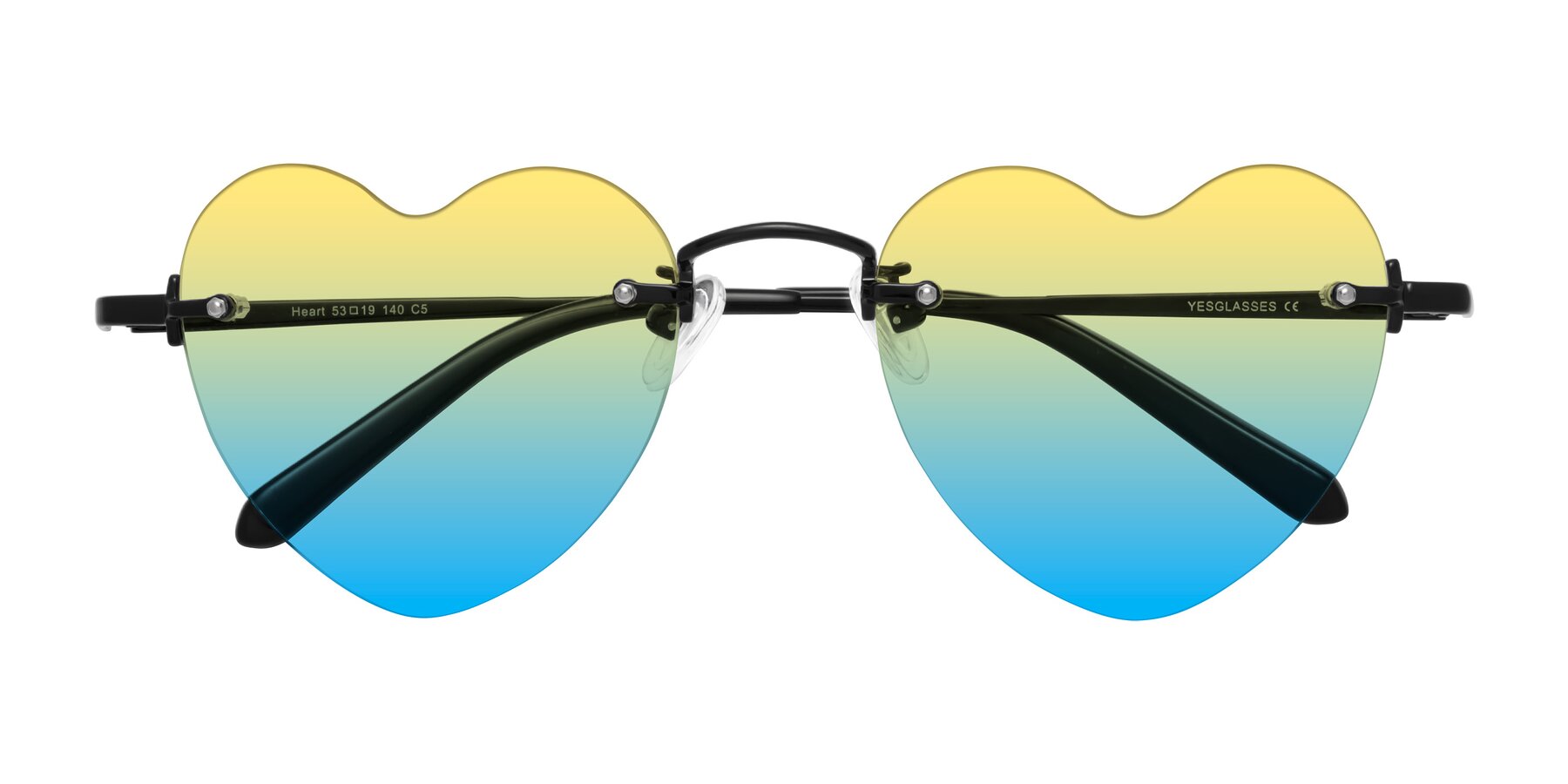 Folded Front of Heart in Black with Yellow / Blue Gradient Lenses