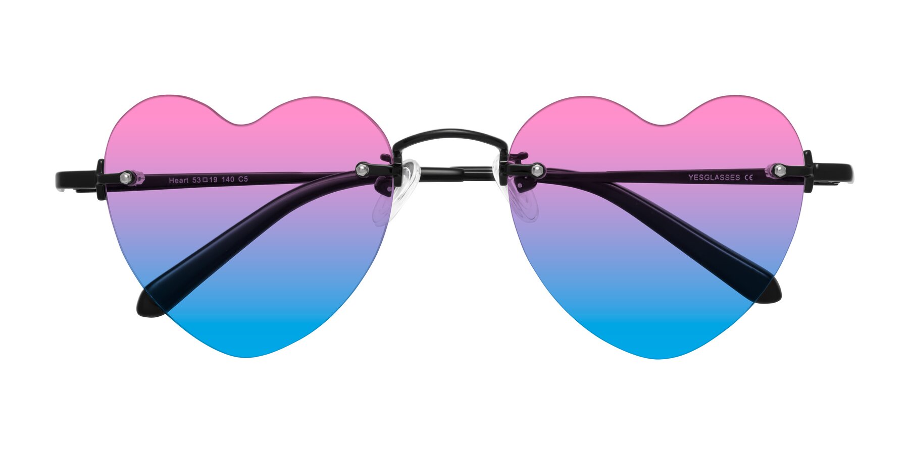 Folded Front of Heart in Black with Pink / Blue Gradient Lenses