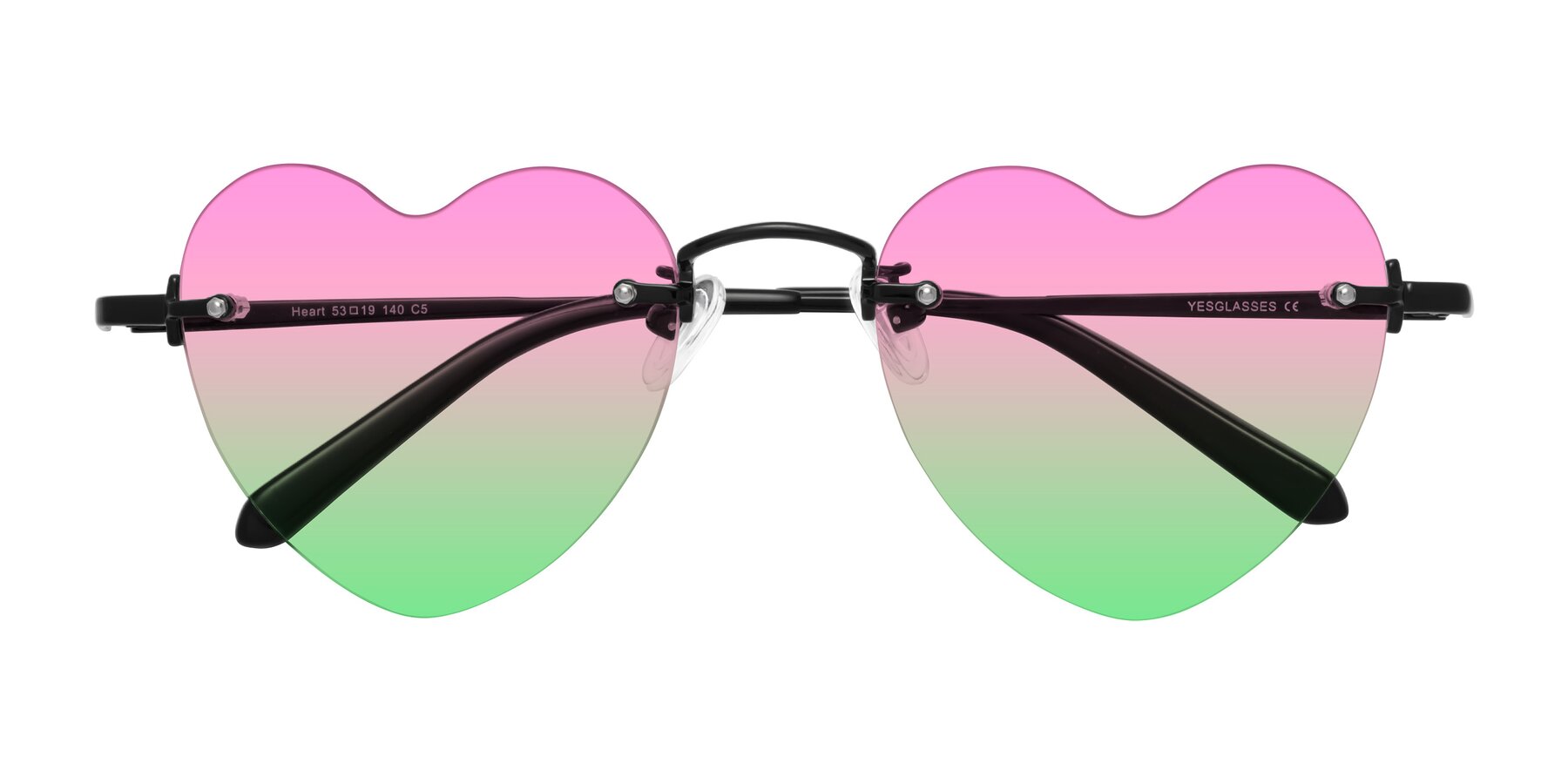 Folded Front of Heart in Black with Pink / Green Gradient Lenses