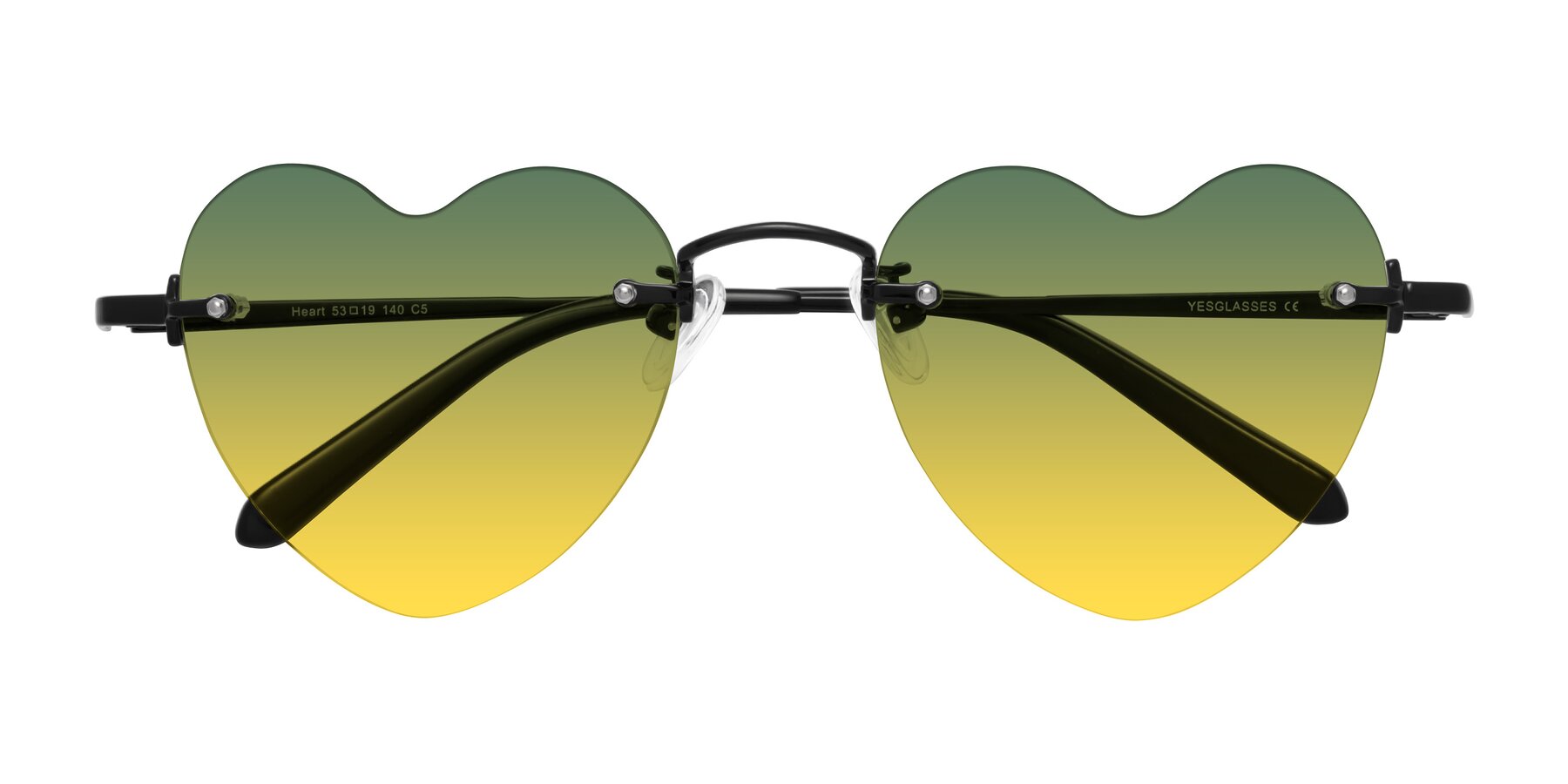 Folded Front of Heart in Black with Green / Yellow Gradient Lenses