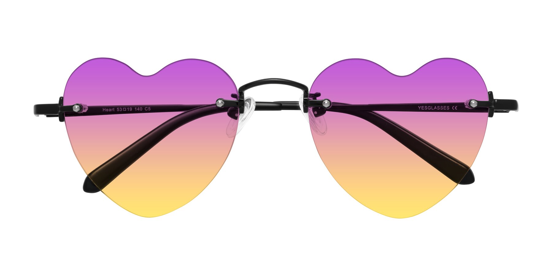 Folded Front of Heart in Black with Purple / Yellow Gradient Lenses